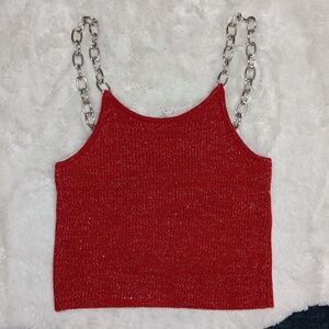 The Ragged Priest Red Crop Top with Silver Chain Straps